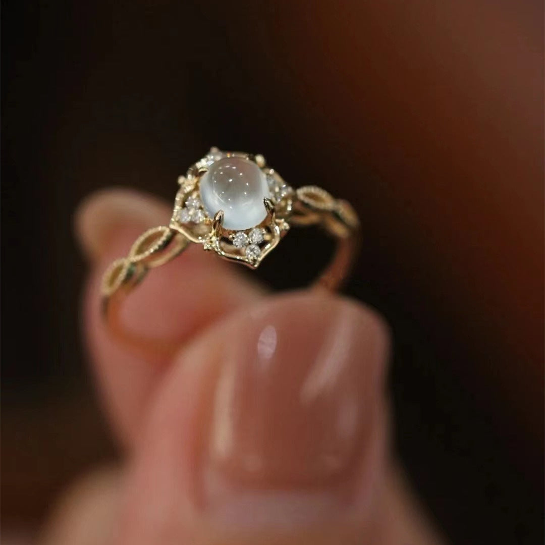 Wholesale Moonstone open ring women's sweet braided hollow ring